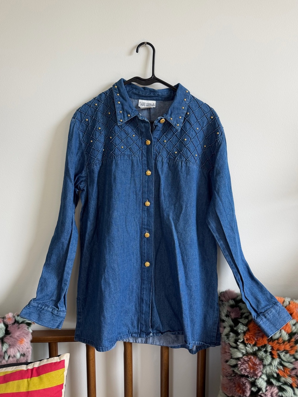VINTAGE SAINT GERMAIN DENIM + GOLD LONG SLEEVE BUTTON DOWN
